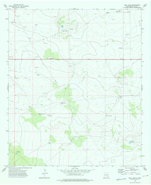 Classic USGS Bell Lake New Mexico 7.5'x7.5' Topo Map Image