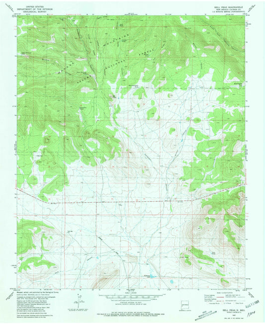 Classic USGS Bell Peak New Mexico 7.5'x7.5' Topo Map Image