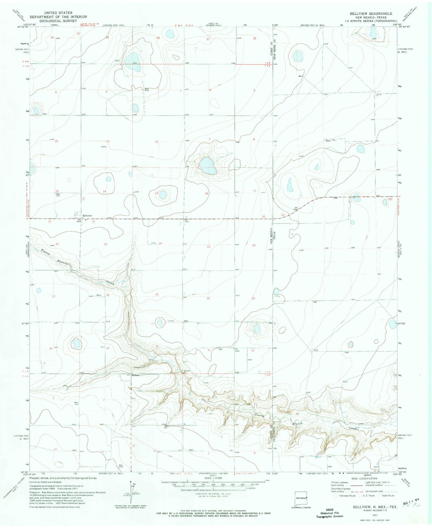 Classic USGS Bellview New Mexico 7.5'x7.5' Topo Map Image