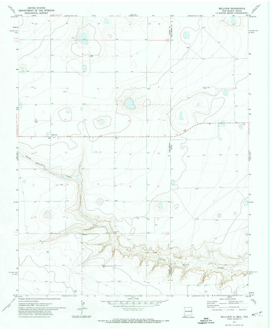 Classic USGS Bellview New Mexico 7.5'x7.5' Topo Map Image