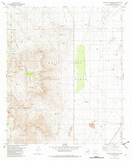 Classic USGS Bennett Mountain New Mexico 7.5'x7.5' Topo Map Image