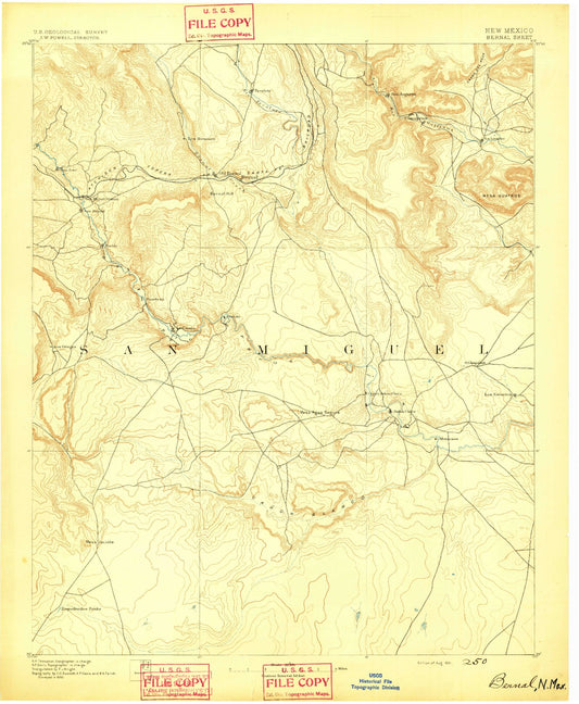 Historic 1891 Bernal New Mexico 30'x30' Topo Map Image