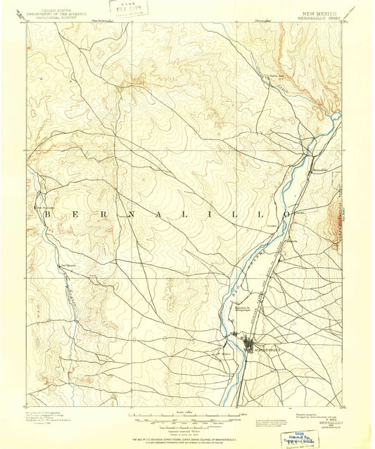 Historic 1888 Bernalillo New Mexico 30'x30' Topo Map Image