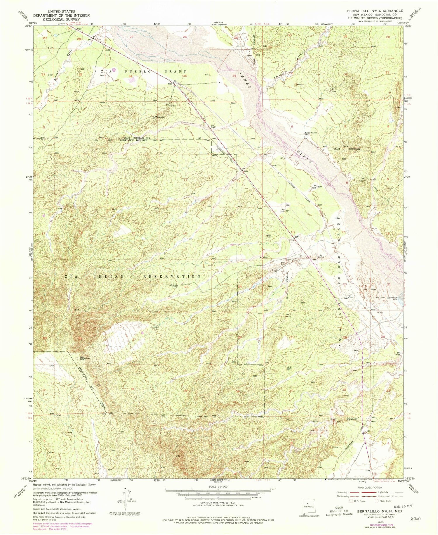 Classic USGS Bernalillo NW New Mexico 7.5'x7.5' Topo Map Image