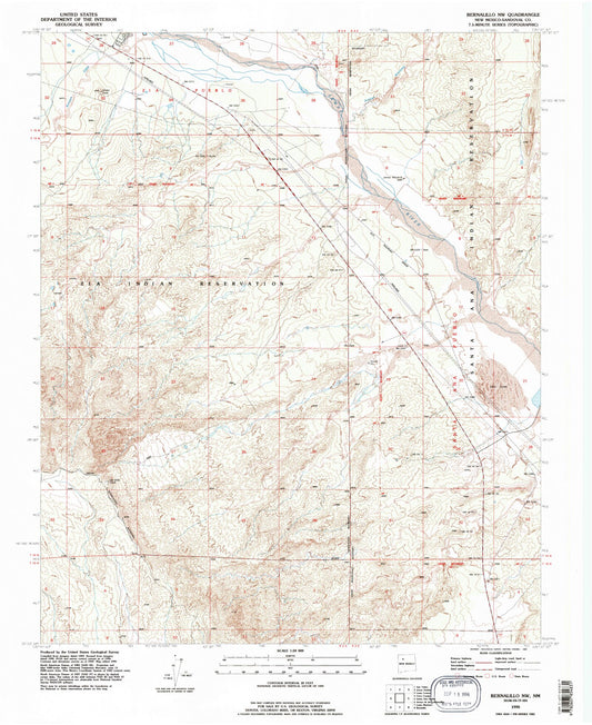 Classic USGS Bernalillo NW New Mexico 7.5'x7.5' Topo Map Image