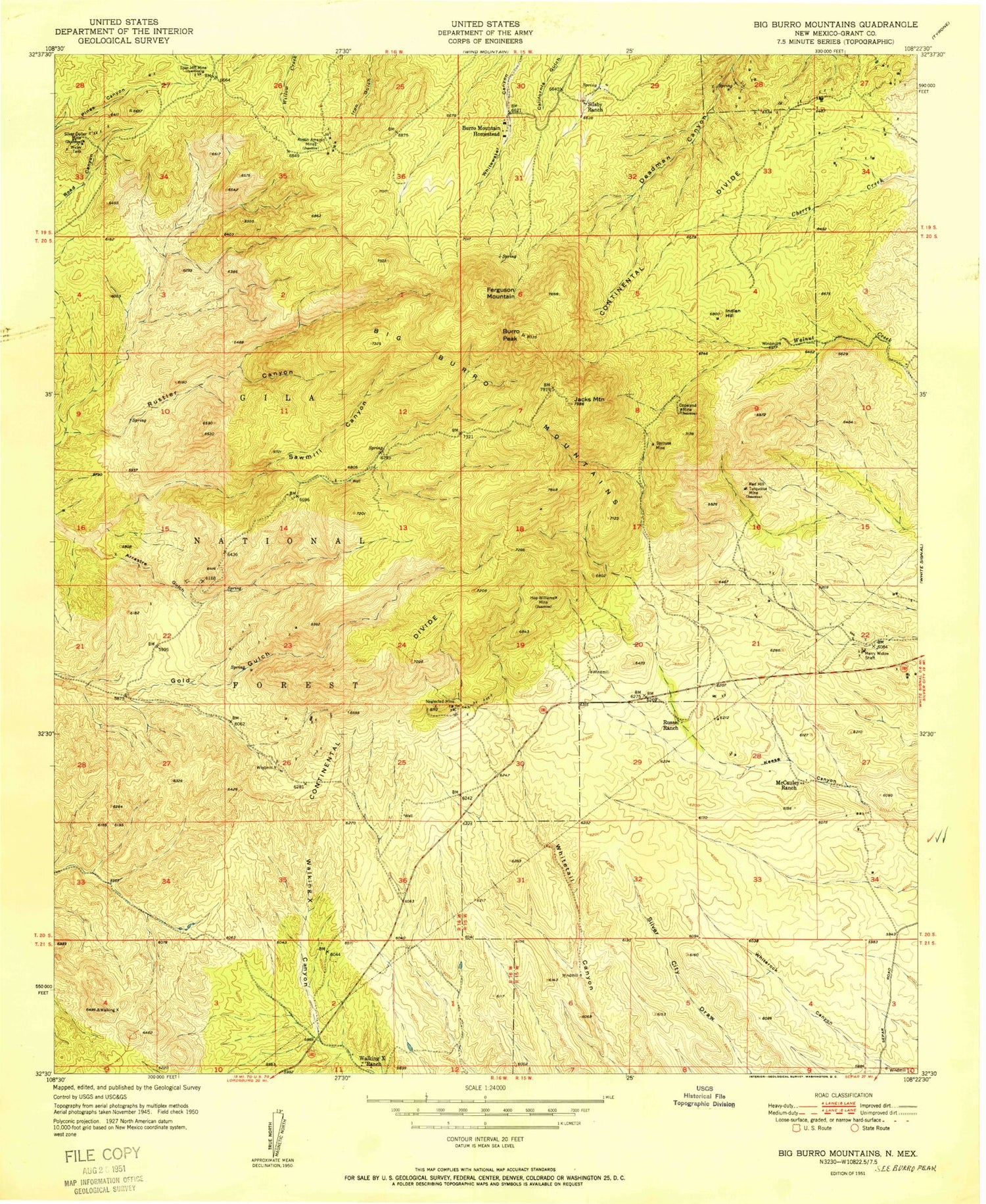 Classic USGS Burro Peak New Mexico 7.5'x7.5' Topo Map Image