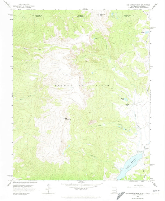 Classic USGS Big Costilla Peak New Mexico 7.5'x7.5' Topo Map Image