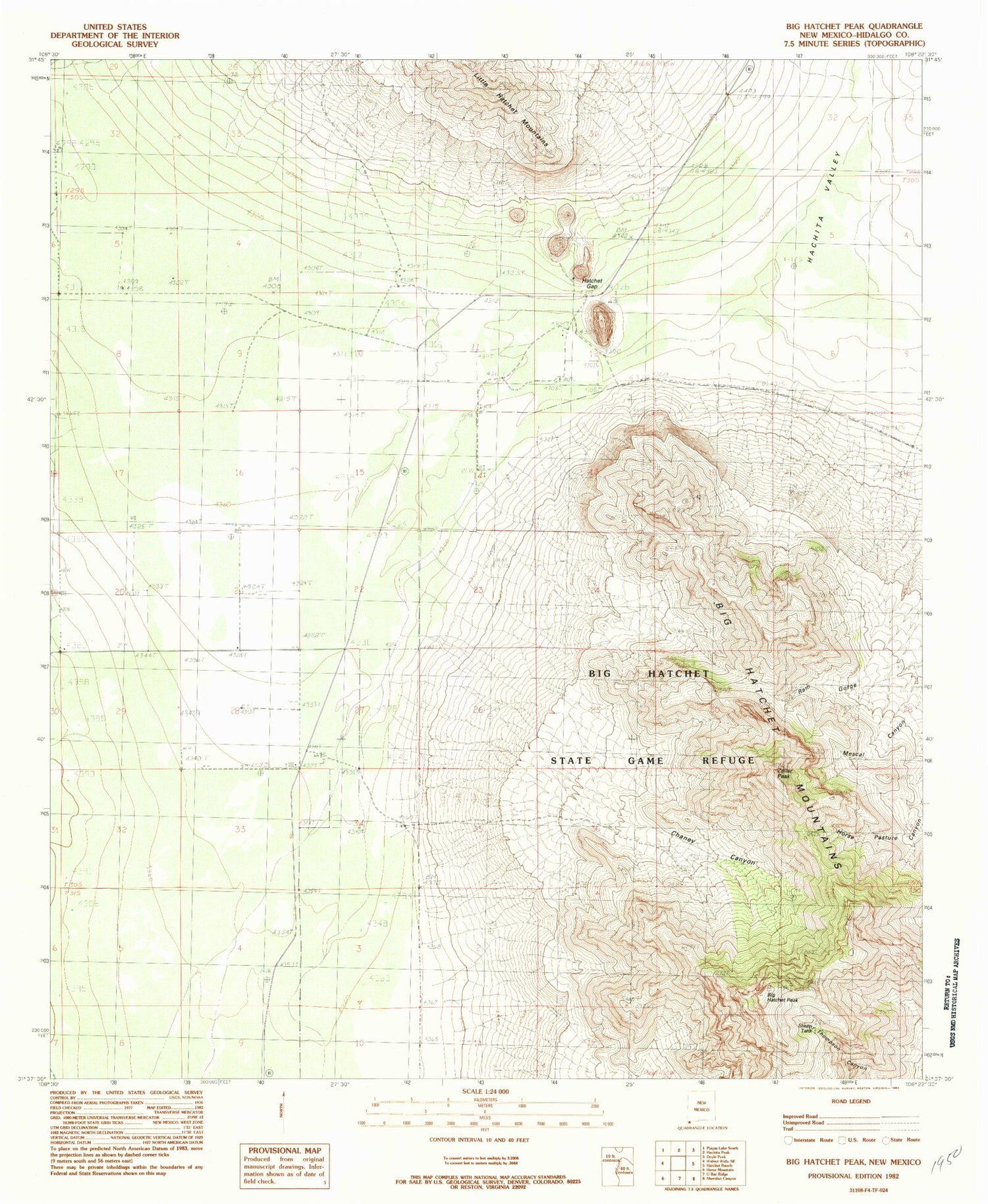 Classic USGS Big Hatchet Peak New Mexico 7.5'x7.5' Topo Map Image