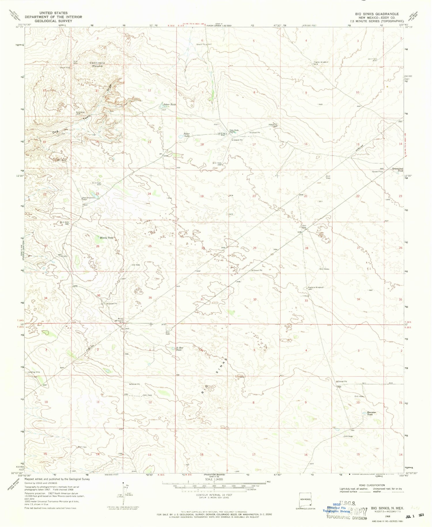 Classic USGS Big Sinks New Mexico 7.5'x7.5' Topo Map Image