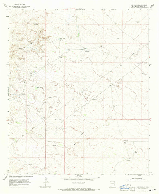 Classic USGS Big Sinks New Mexico 7.5'x7.5' Topo Map Image