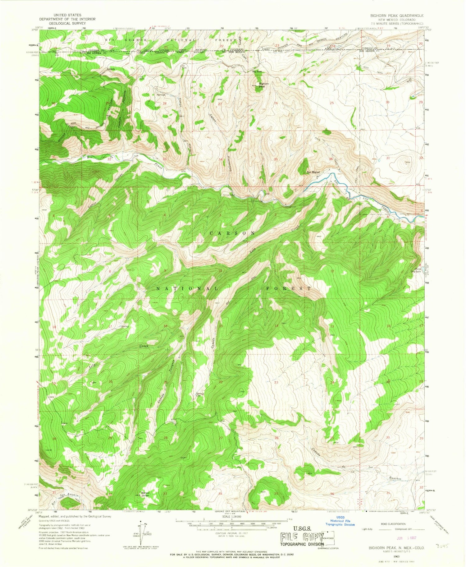 Classic USGS Bighorn Peak New Mexico 7.5'x7.5' Topo Map Image