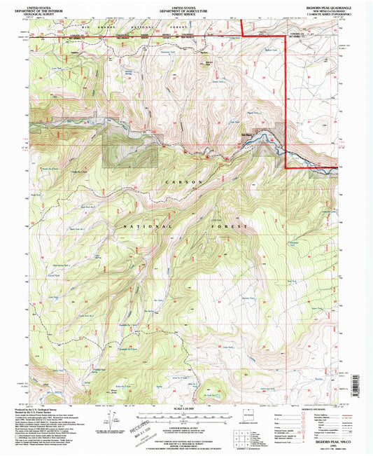 Classic USGS Bighorn Peak New Mexico 7.5'x7.5' Topo Map Image