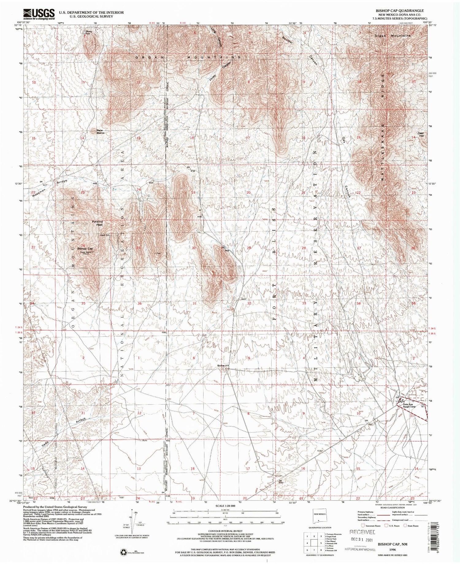 Classic USGS Bishop Cap New Mexico 7.5'x7.5' Topo Map Image