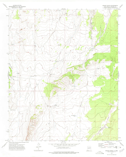 Classic USGS Bishop Ranch New Mexico 7.5'x7.5' Topo Map Image