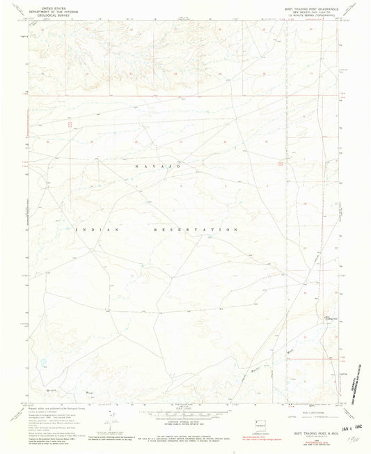 Classic USGS Bisti Trading Post New Mexico 7.5'x7.5' Topo Map Image