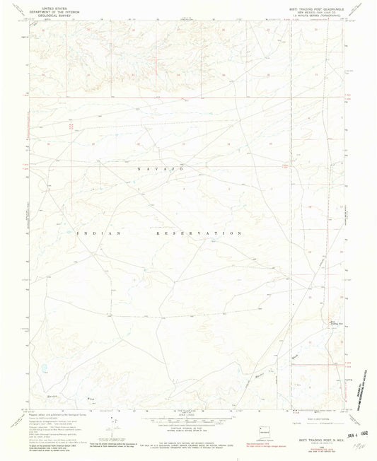 Classic USGS Bisti Trading Post New Mexico 7.5'x7.5' Topo Map Image