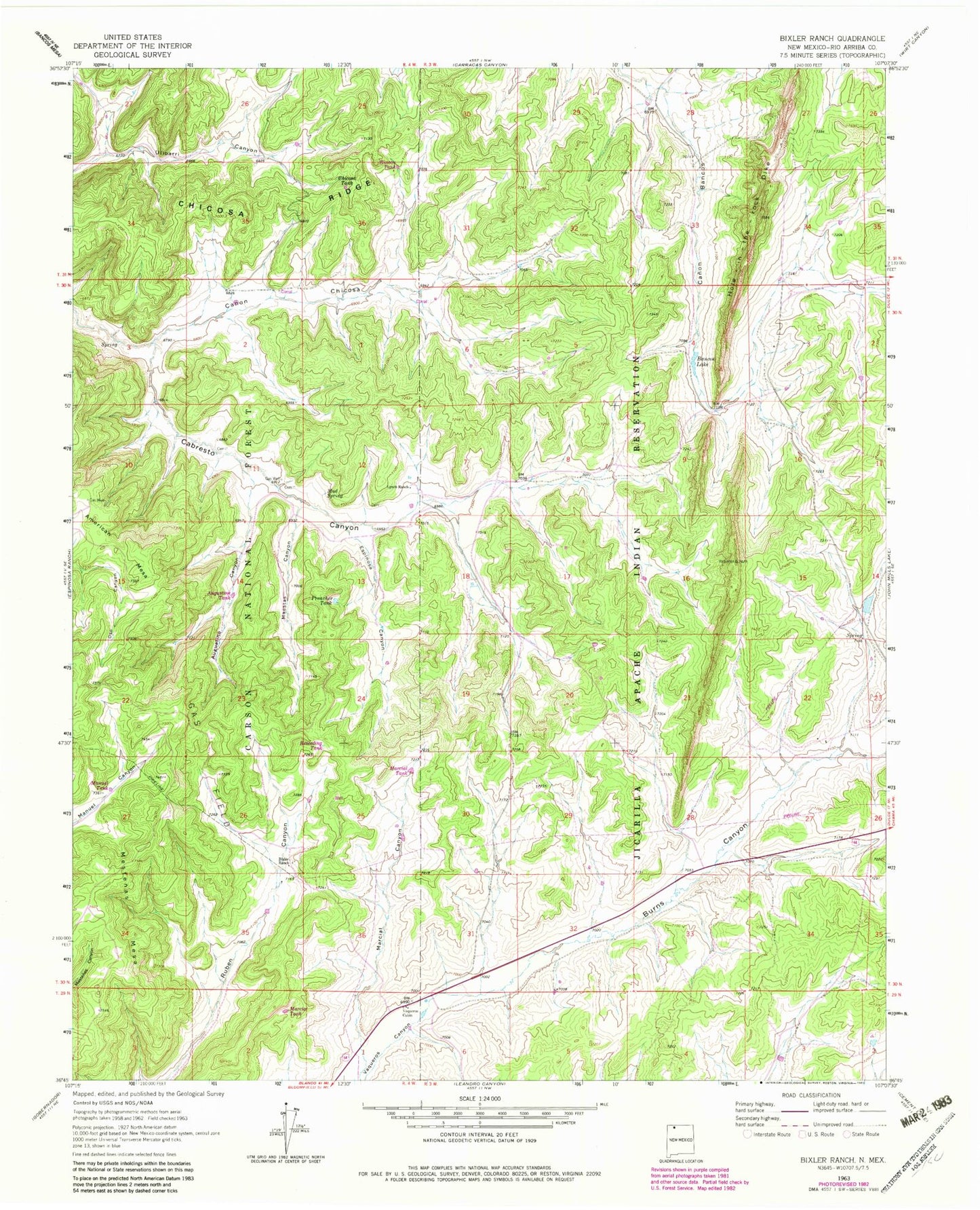 Classic USGS Bixler Ranch New Mexico 7.5'x7.5' Topo Map Image