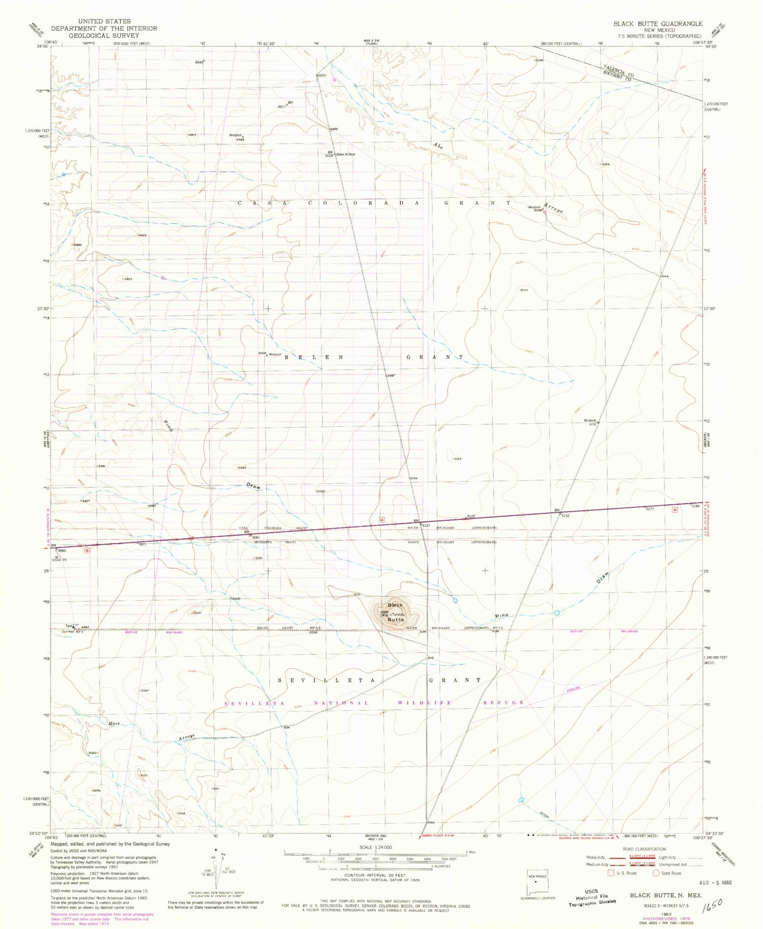 Classic USGS Black Butte New Mexico 7.5'x7.5' Topo Map Image