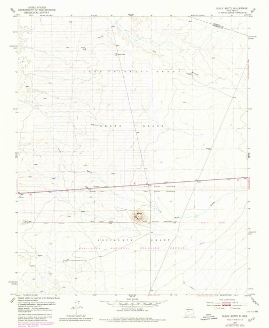 Classic USGS Black Butte New Mexico 7.5'x7.5' Topo Map Image