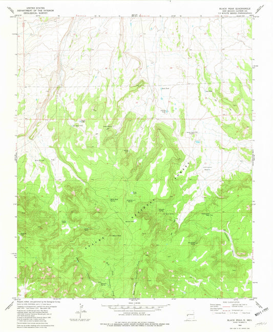 Classic USGS Black Hill New Mexico 7.5'x7.5' Topo Map Image