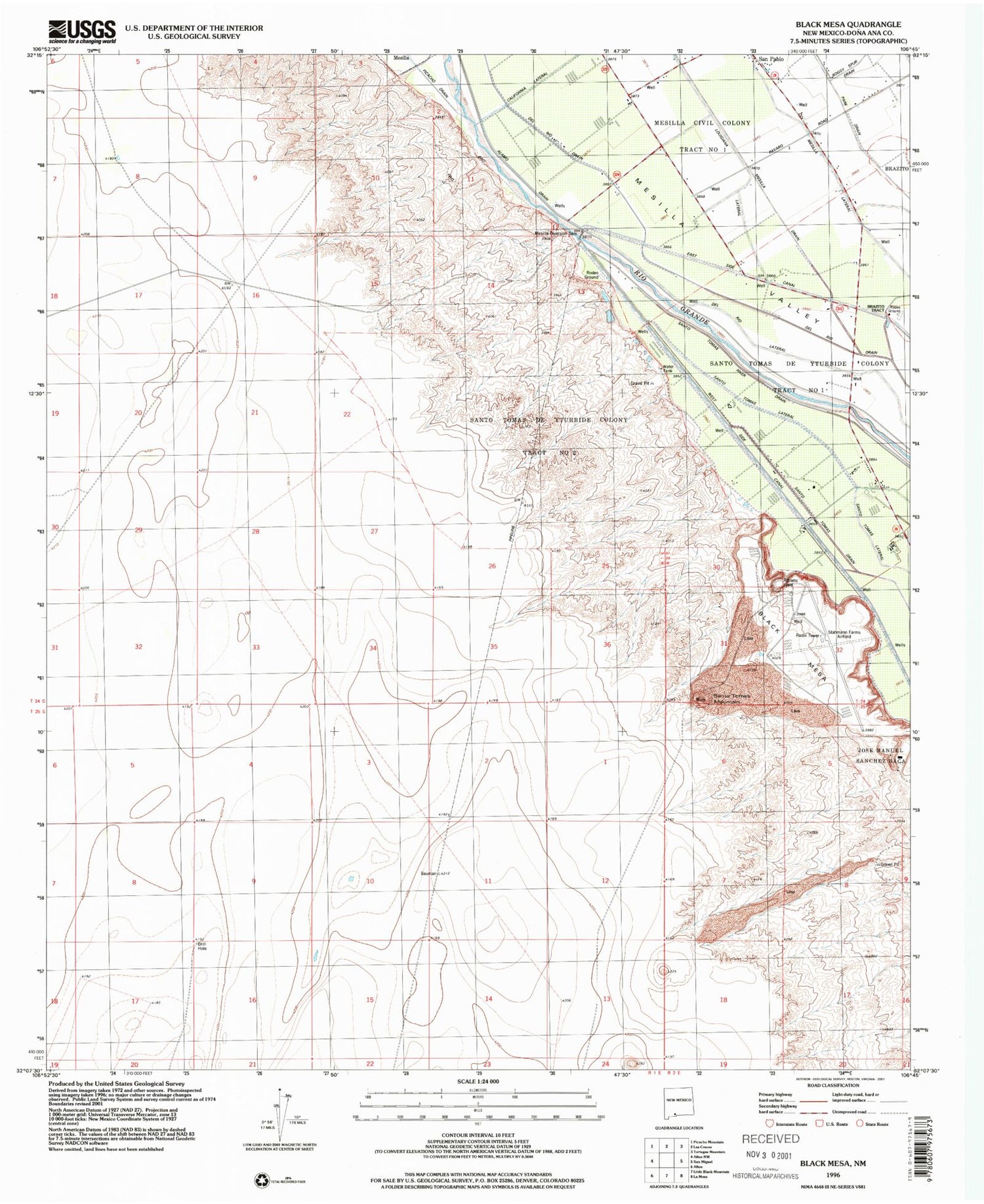 Classic USGS Black Mesa New Mexico 7.5'x7.5' Topo Map Image