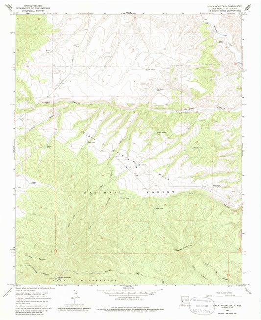 Classic USGS Black Mountain New Mexico 7.5'x7.5' Topo Map Image