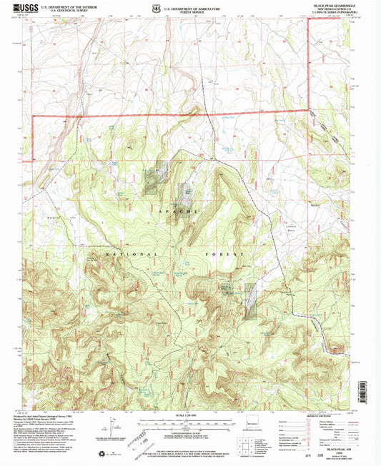 Classic USGS Black Peak New Mexico 7.5'x7.5' Topo Map Image