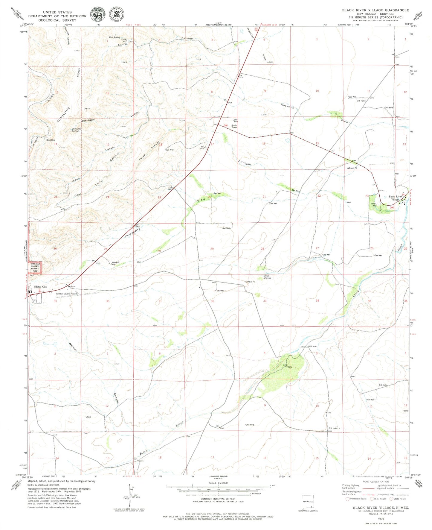 Classic USGS Black River Village New Mexico 7.5'x7.5' Topo Map Image