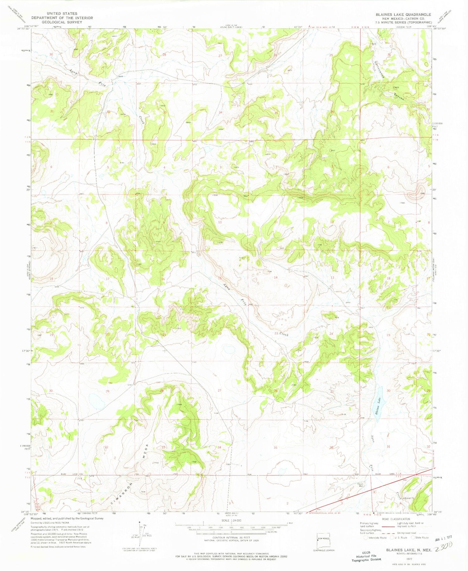 Classic USGS Blaines Lake New Mexico 7.5'x7.5' Topo Map Image
