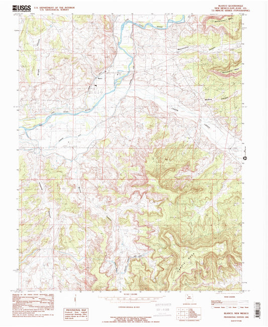Classic USGS Blanco New Mexico 7.5'x7.5' Topo Map Image