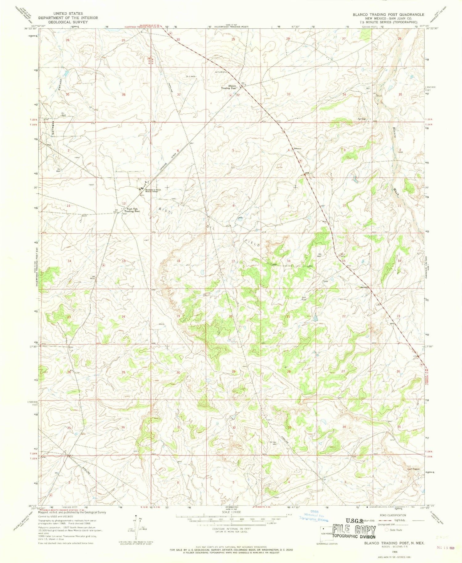 Classic USGS Blanco Trading Post New Mexico 7.5'x7.5' Topo Map Image
