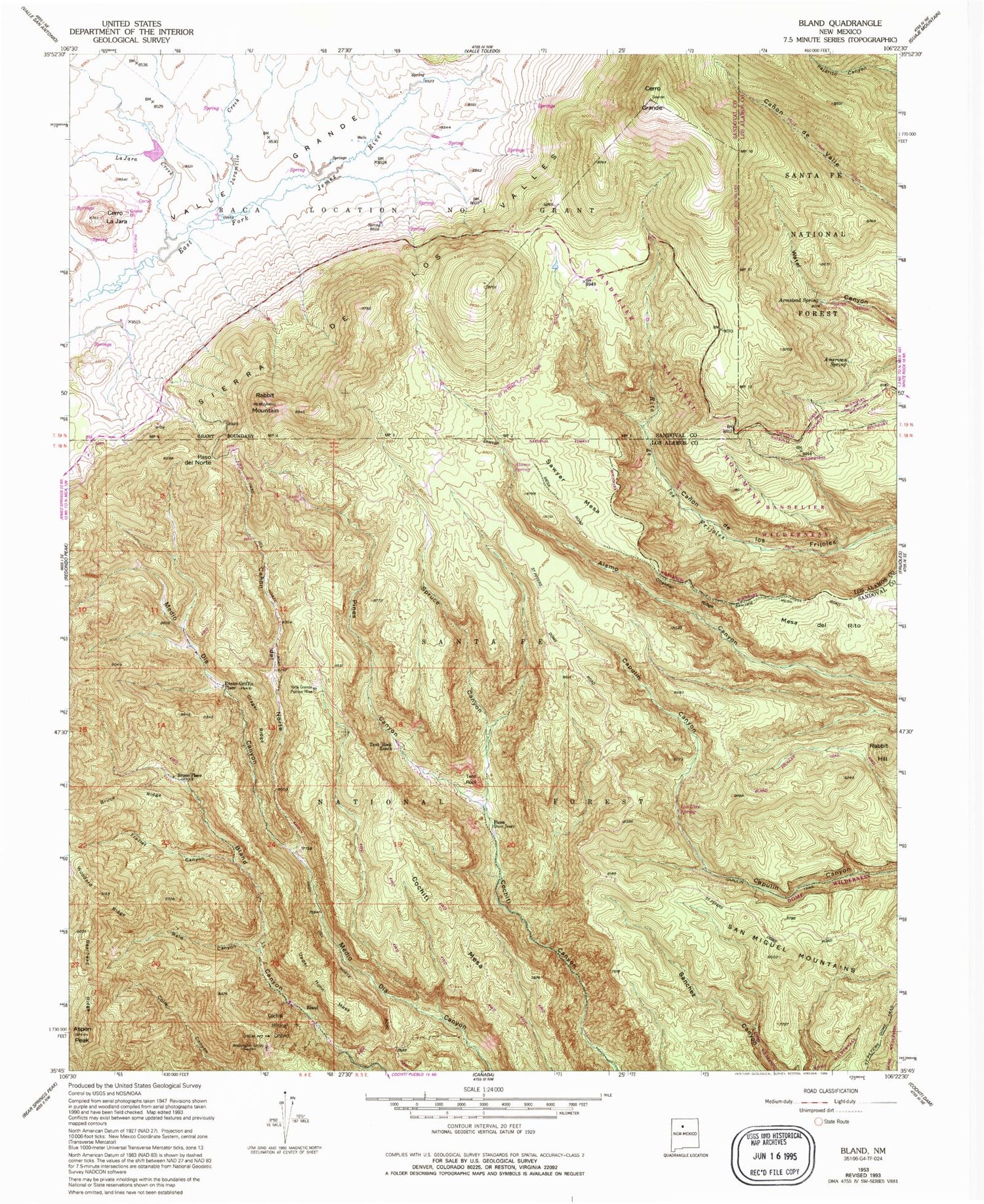 Classic USGS Bland New Mexico 7.5'x7.5' Topo Map Image