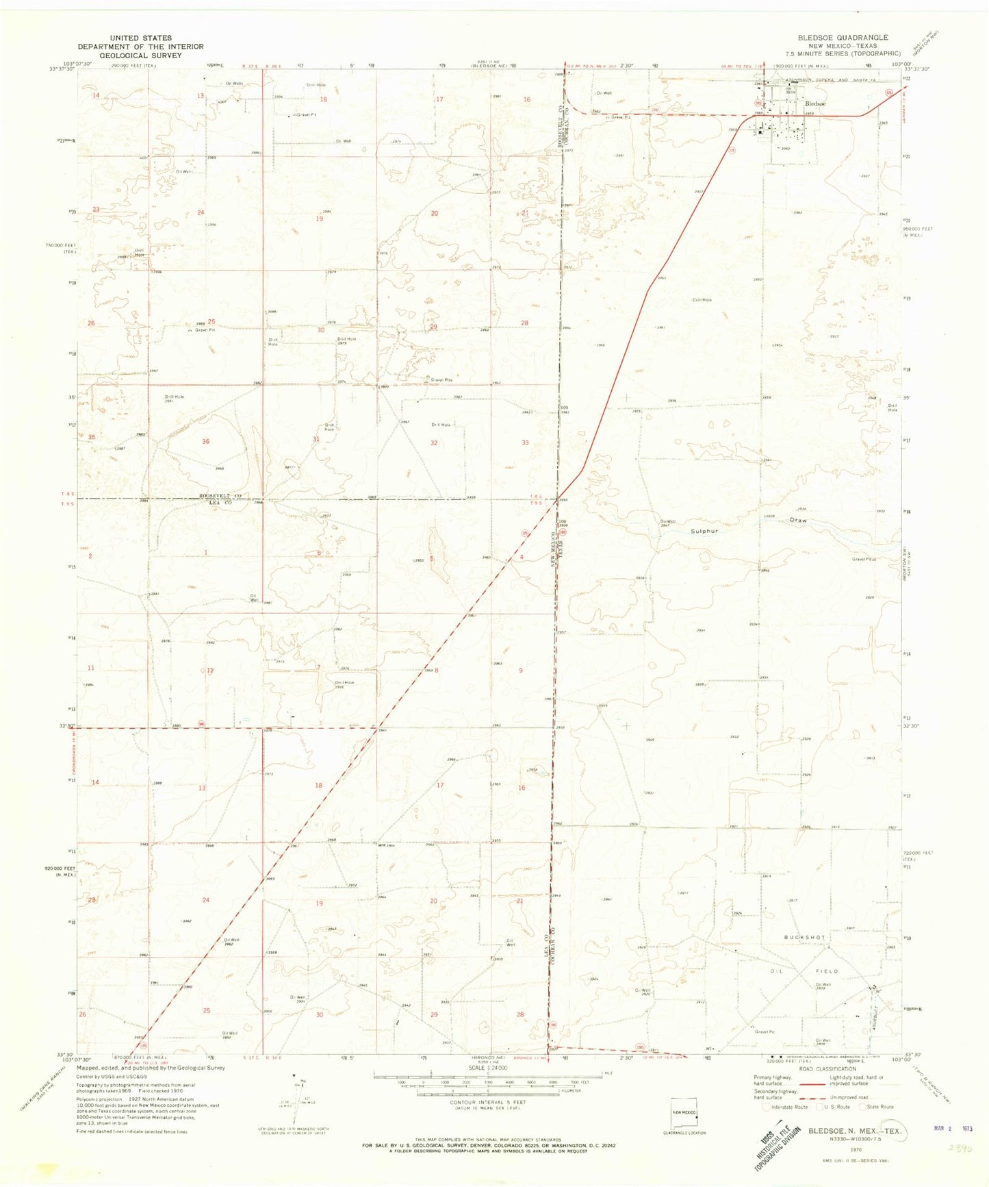 Classic USGS Bledsoe Texas 7.5'x7.5' Topo Map Image