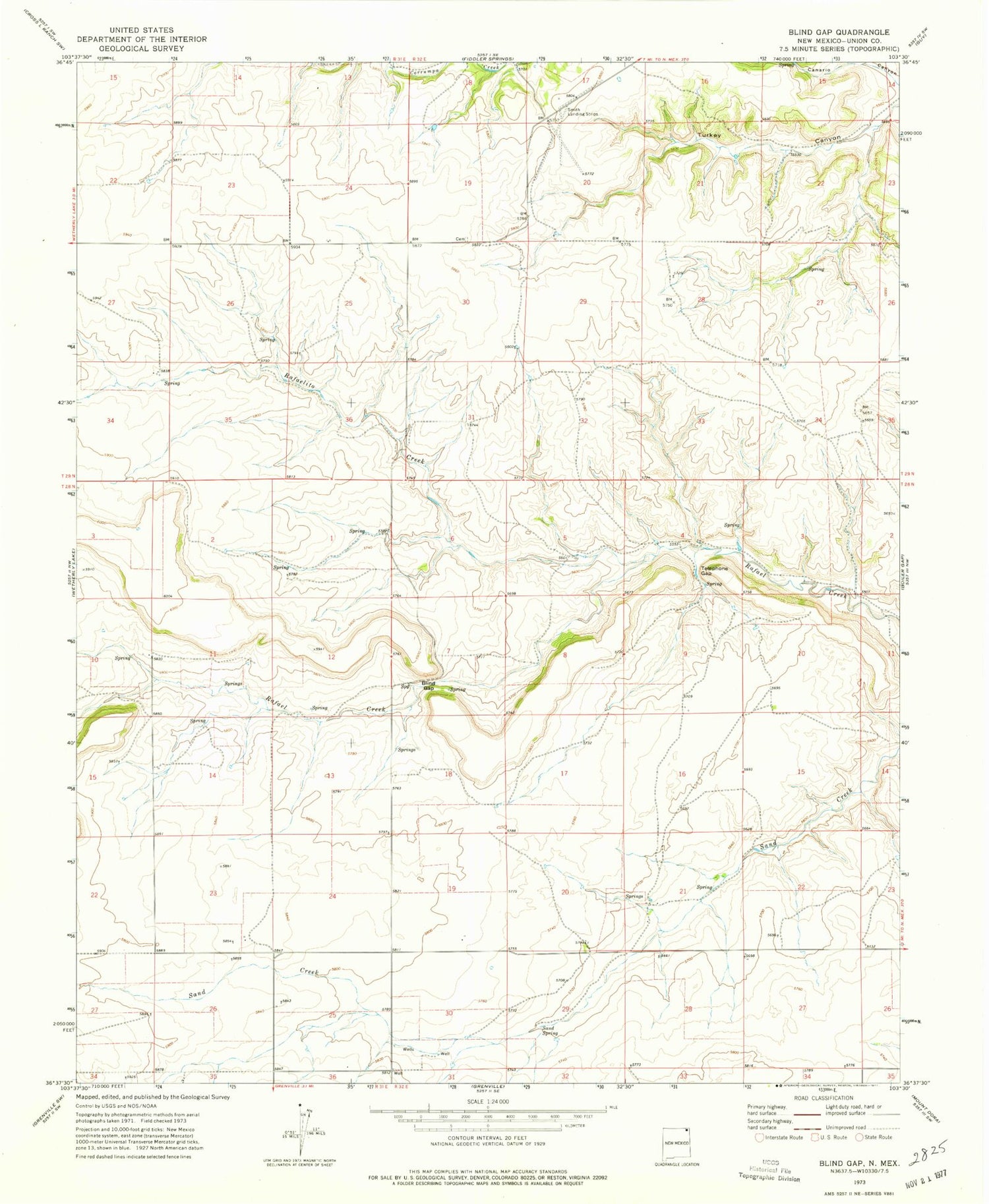Classic USGS Blind Gap New Mexico 7.5'x7.5' Topo Map Image