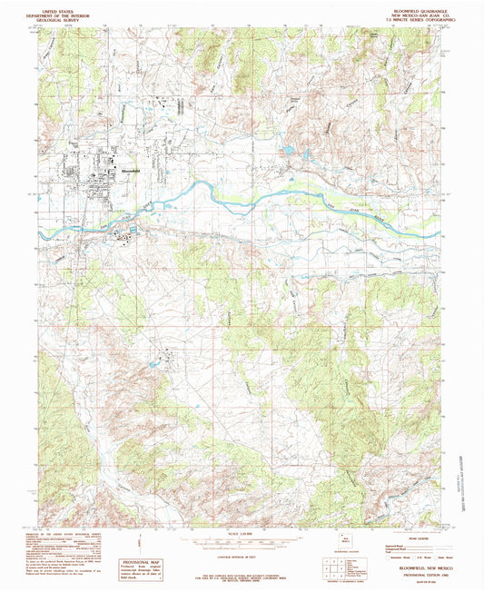 Classic USGS Bloomfield New Mexico 7.5'x7.5' Topo Map Image