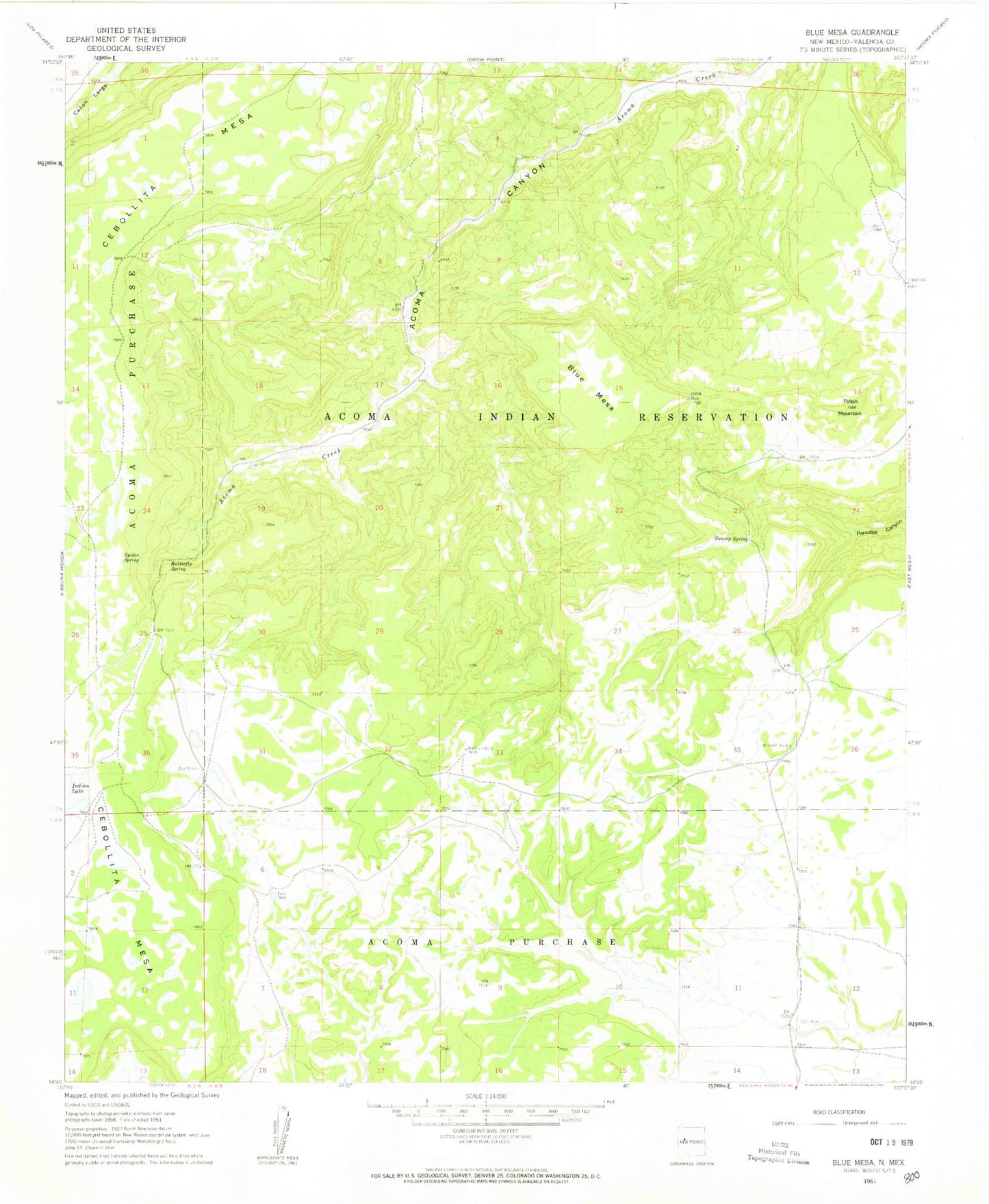 Classic USGS Blue Mesa New Mexico 7.5'x7.5' Topo Map Image