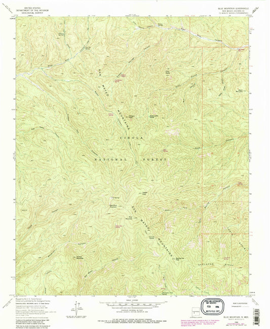 Classic USGS Blue Mountain New Mexico 7.5'x7.5' Topo Map Image