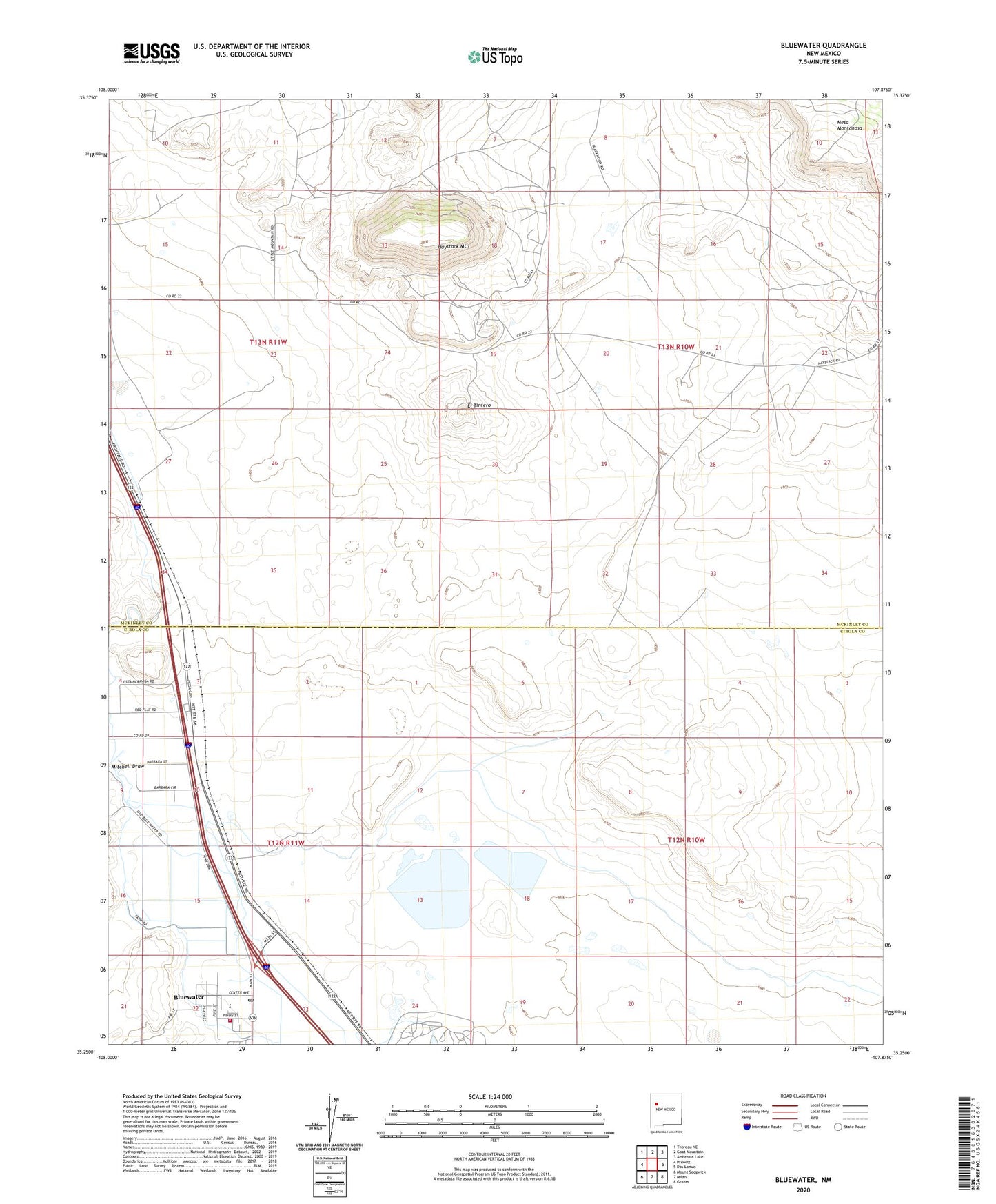 Bluewater New Mexico US Topo Map Image