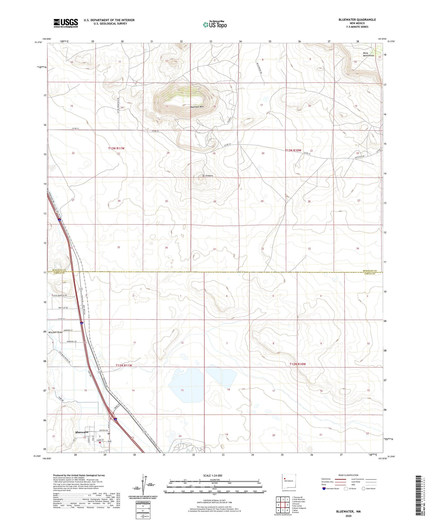 Bluewater New Mexico US Topo Map Image
