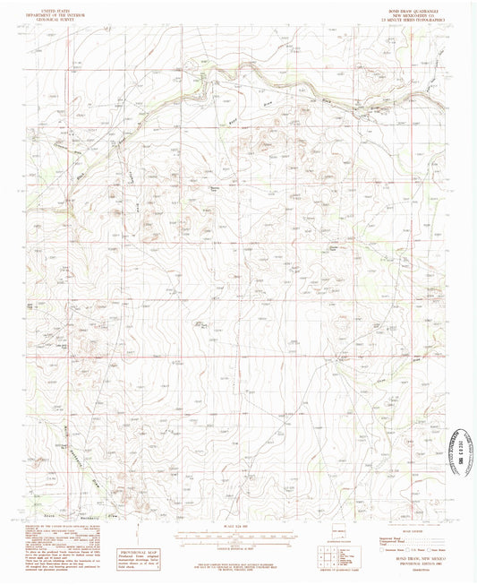 Classic USGS Bond Draw New Mexico 7.5'x7.5' Topo Map Image