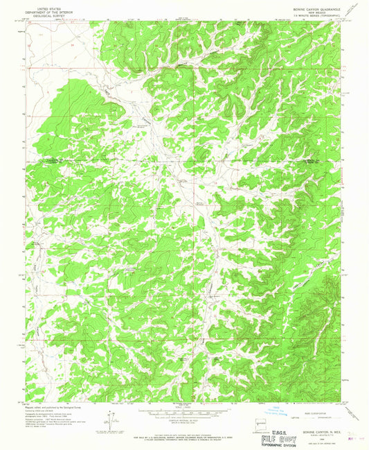 Classic USGS Bonine Canyon New Mexico 7.5'x7.5' Topo Map Image