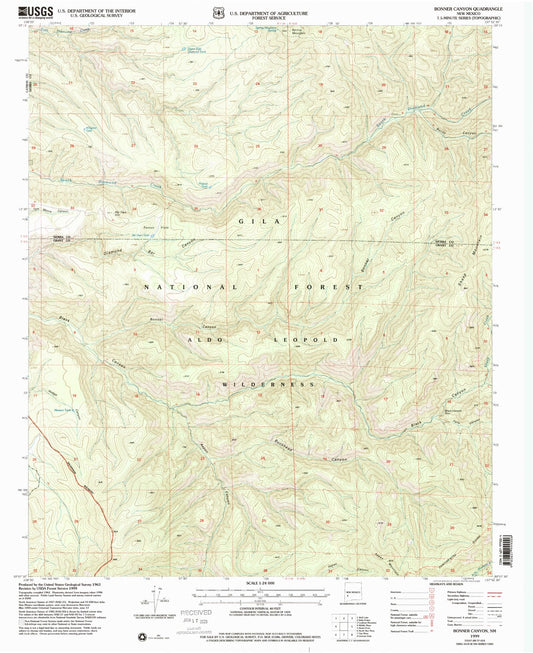 Classic USGS Bonner Canyon New Mexico 7.5'x7.5' Topo Map Image