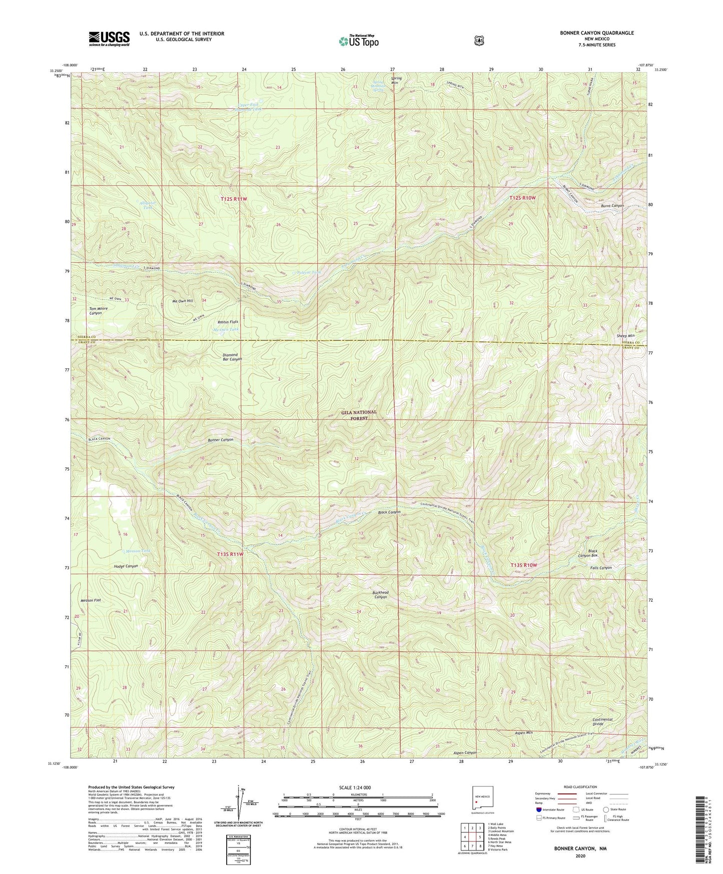 Bonner Canyon New Mexico US Topo Map Image