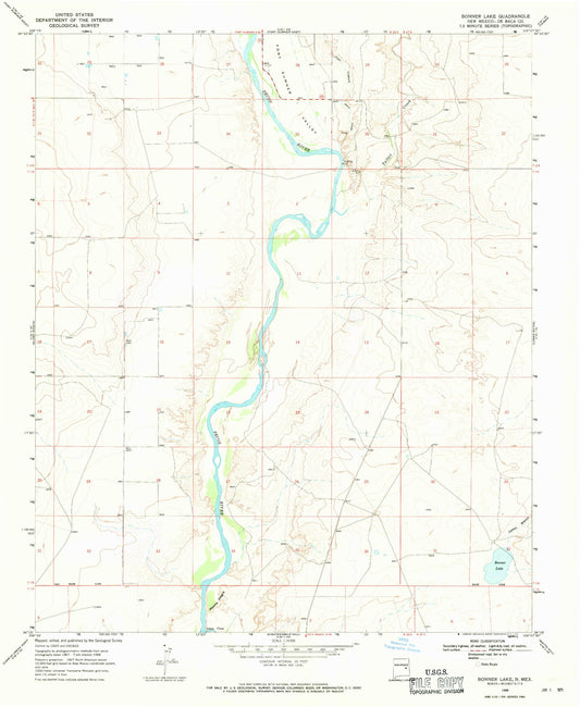 Classic USGS Bonner Lake New Mexico 7.5'x7.5' Topo Map Image