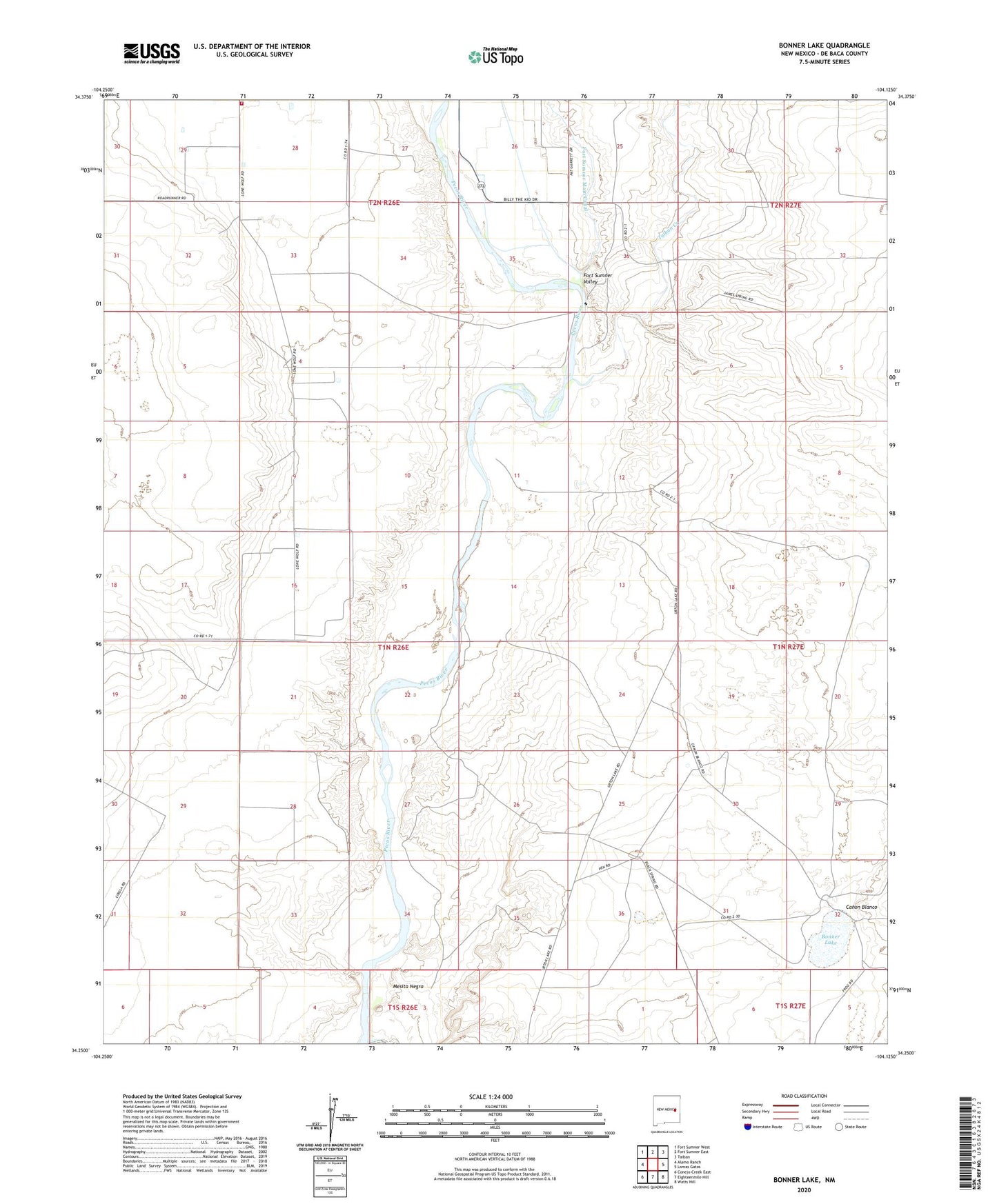 Bonner Lake New Mexico US Topo Map Image