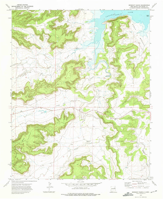 Classic USGS Bookout Ranch New Mexico 7.5'x7.5' Topo Map Image