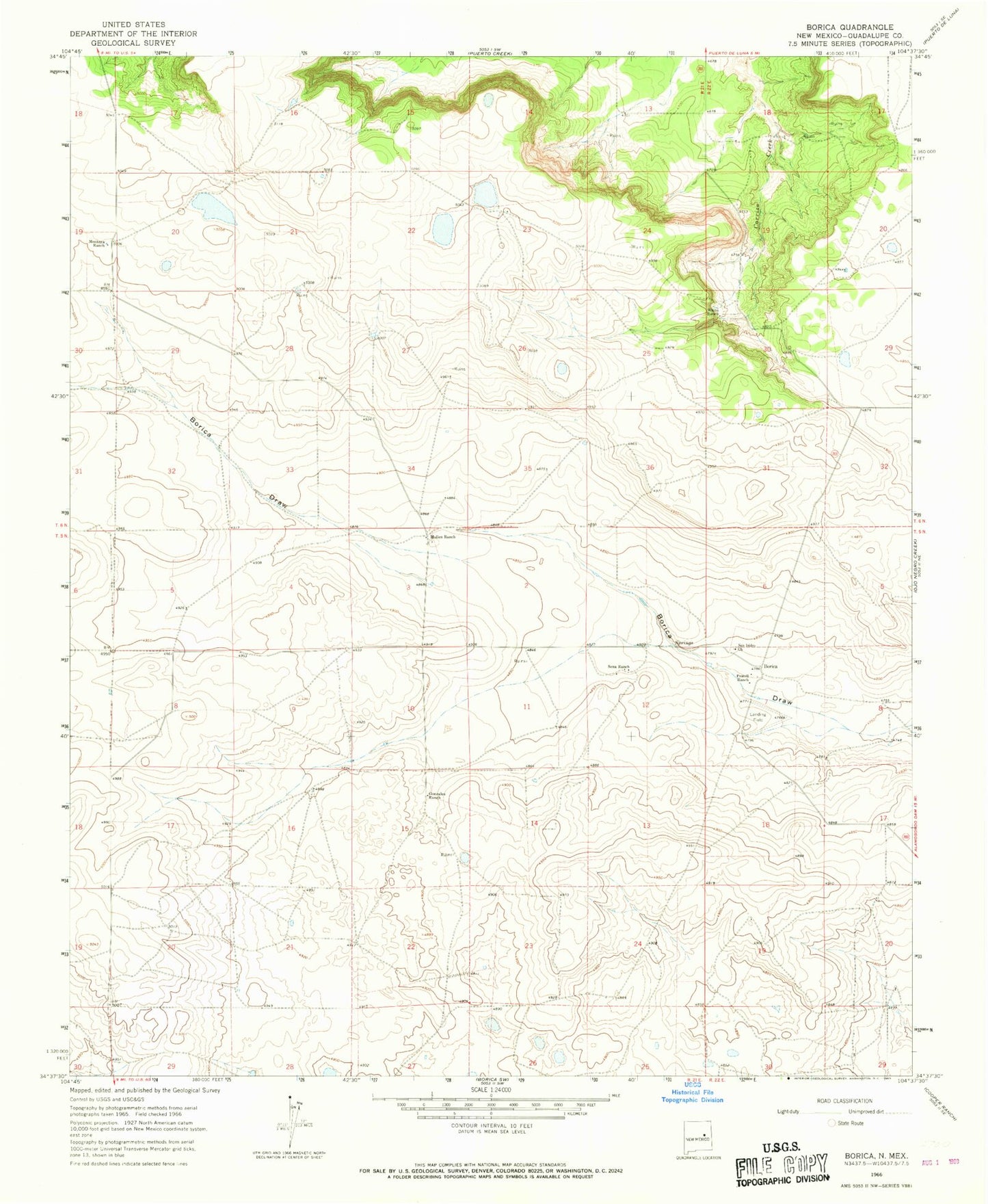 Classic USGS Borica New Mexico 7.5'x7.5' Topo Map Image