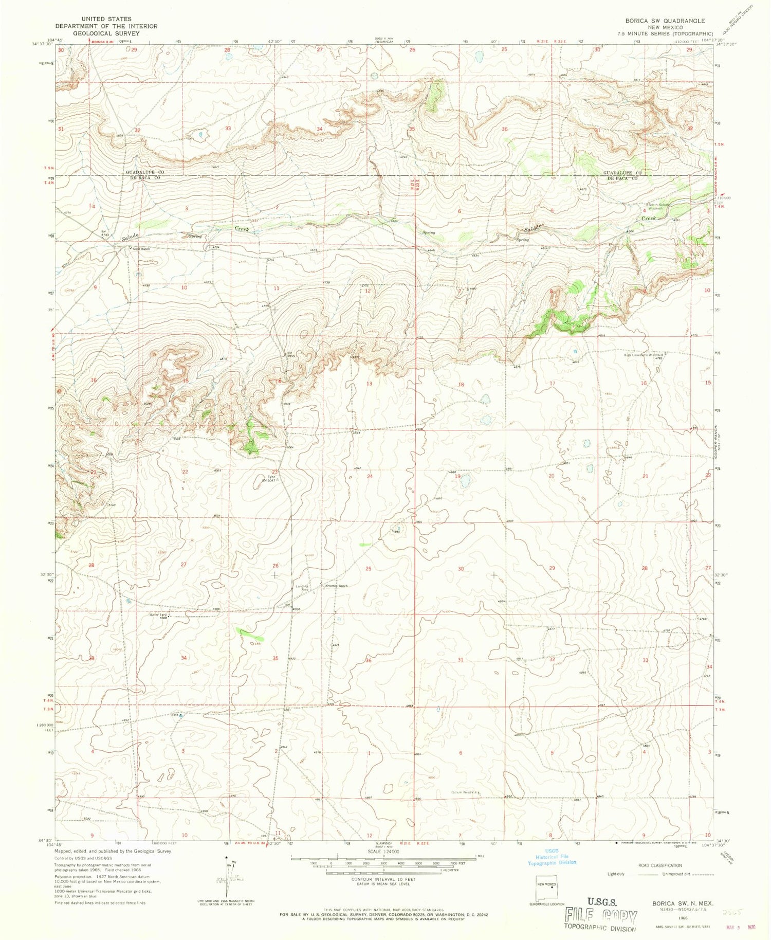 Classic USGS Borica SW New Mexico 7.5'x7.5' Topo Map Image