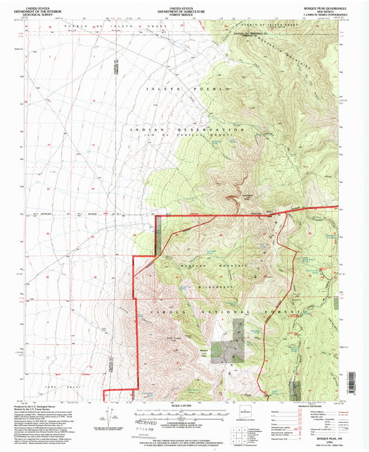 Classic USGS Bosque Peak New Mexico 7.5'x7.5' Topo Map Image
