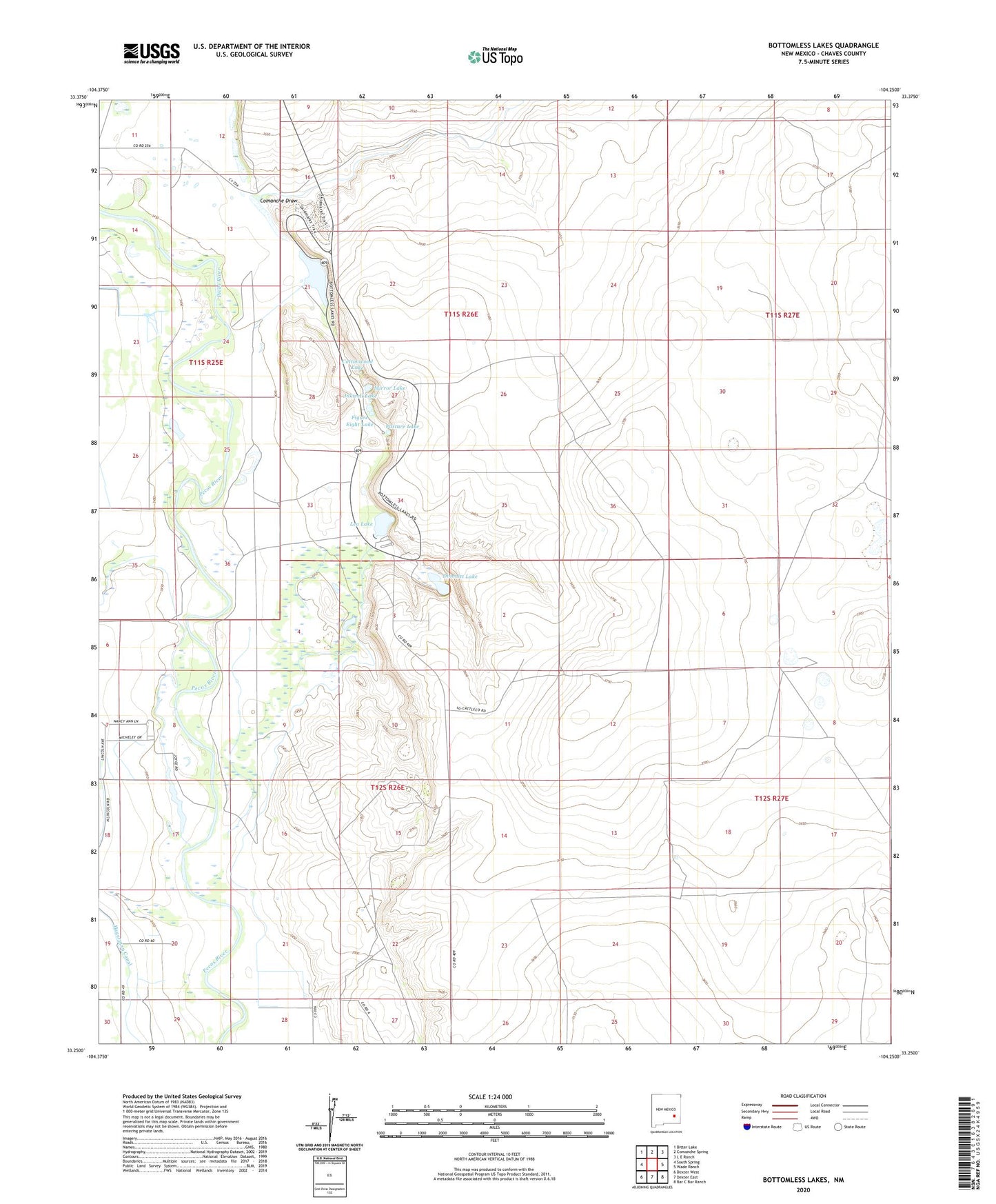 Bottomless Lakes New Mexico US Topo Map Image